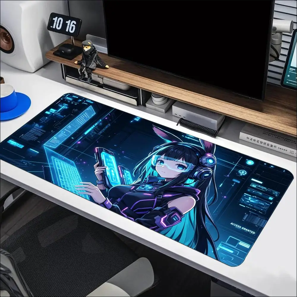 Cyber Urban Anime Waifu Art Non‑Slip Rubber Mouse Pad For Accurate Mouse Control Gaming Laptop Desktop Leisure Sessions