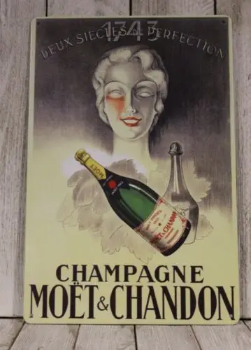 Moet & Chandon Tin Metal Sign French Restaurant Champagne Wine Bar Vintage Ad