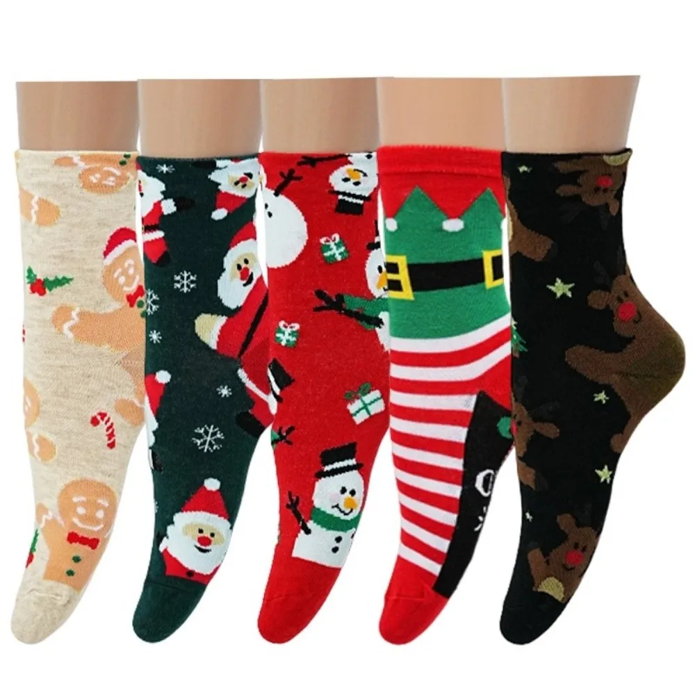 12pcs Cartoon Red Christmas Socks Snowman Elk Crew Socks Santa Claus Floor Sleeping Socks Holiday Gift
