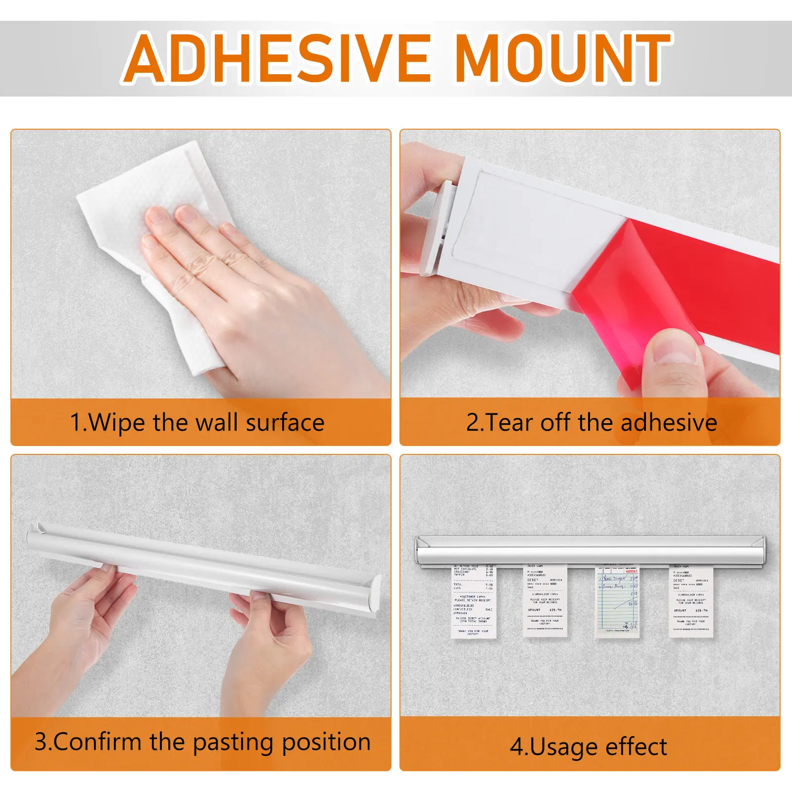 2Pcs Restaurant Order Holder Adhesive Wall Mounted Slide Ticket Rack Kitchen Takeaway Order Management Receipt Menu Holder