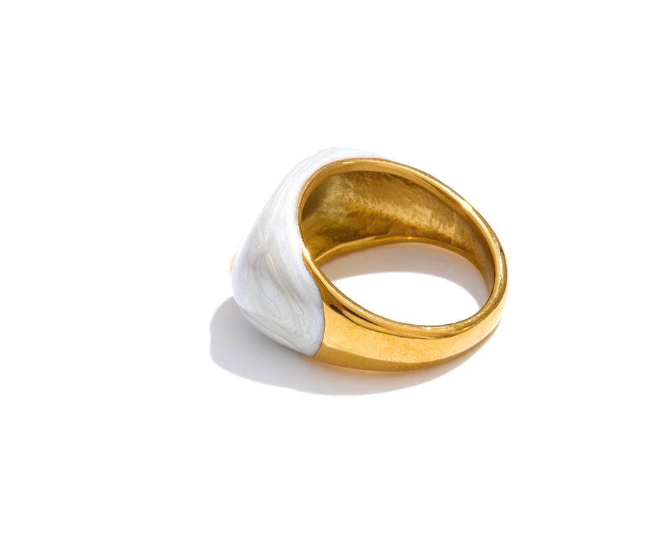 Yhpup Größe 6789 Neuheiten Weißer Emaille-Herz-Gussring Wasserdicht 18K Goldfarben PVD-beschichtet Stilvoller Schicker Schmuck – Detail 2