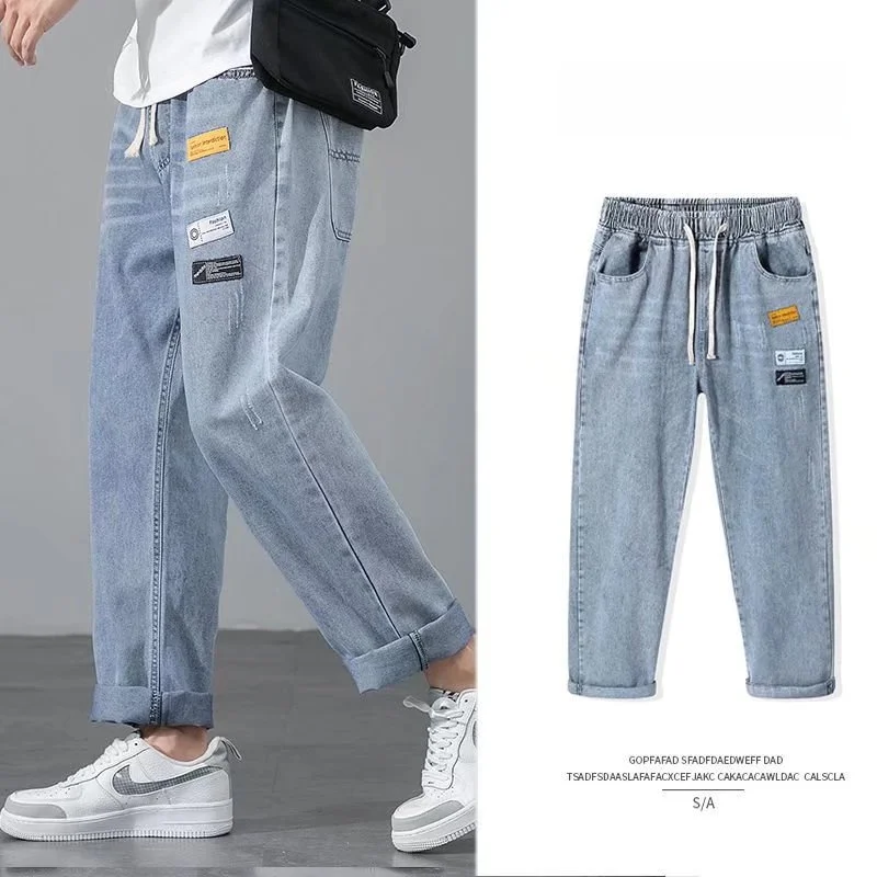 

Loose Straight Leg Men's Jeans Casual Thin Summer Jeans Youth Fashion Brand Cotton Denim mid High Waist Zipper Closure Long P...
