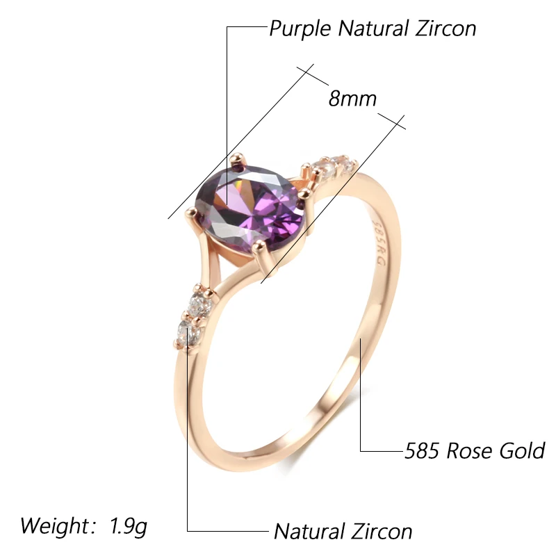 Kinel Hot Shiny Purple Natural Zircon Bride Wedding Rings For Women Trend 585 Rose Gold Color Daily Fine Jewelry Crystal Gift