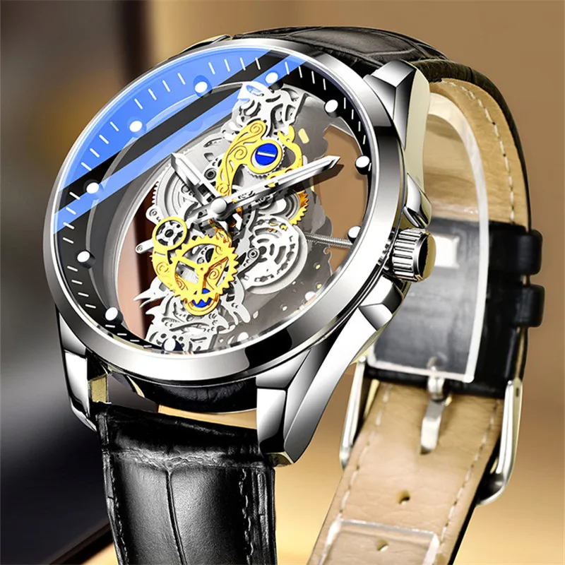 New Double sided Transparent Hollow Fully Automatic Mechanical Watch Men's Watch Men's Waterproof Glow Watch