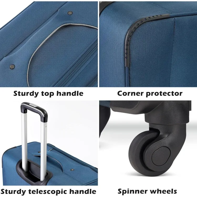 Bagaglio Set 4 pezzi valigia Spinner TSA Lock Softshell leggero (blu + nastro)