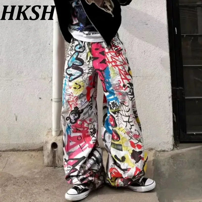 

HKSH Autumn New Men Tide Chic Digital Print Graffiti Wide-Leg Denim Pants Unisex High Street Y2K Floral Jeans Trendy Ins HK9343