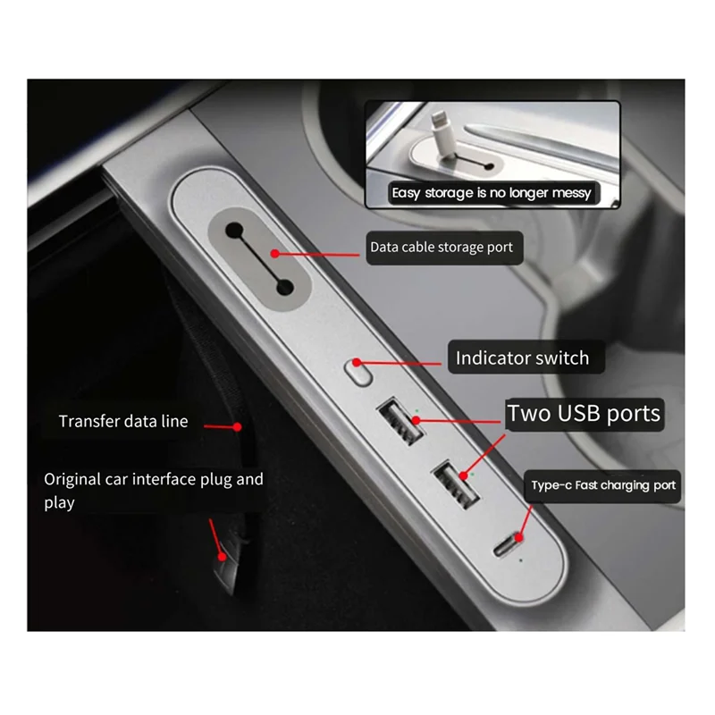 AA-27W شاحن ذكي سريع سيارة وحدة التحكم المركزية USB محور محطة الإرساء مكون ل تسلا نموذج 3/Y 2021-2023 محور متعدد المنافذ Adap