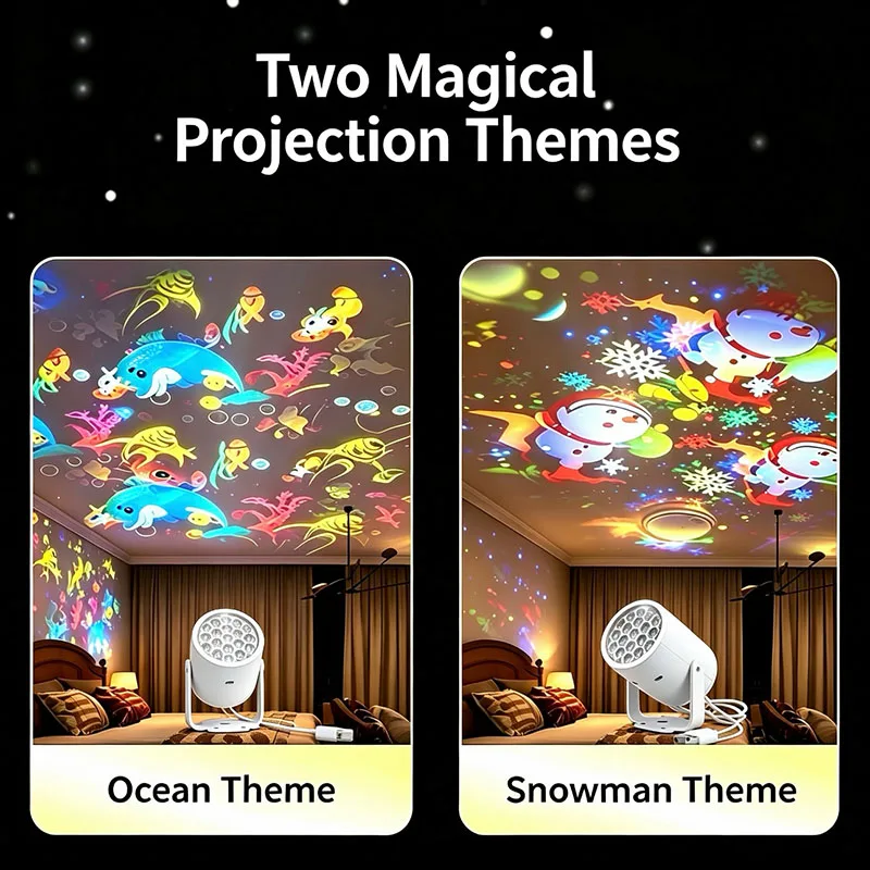 Kids USB Undersea Ocean Projector Night Light, Dreamy Atmosphere Lamp, Christmas Toy Gift for Bedroom Decor