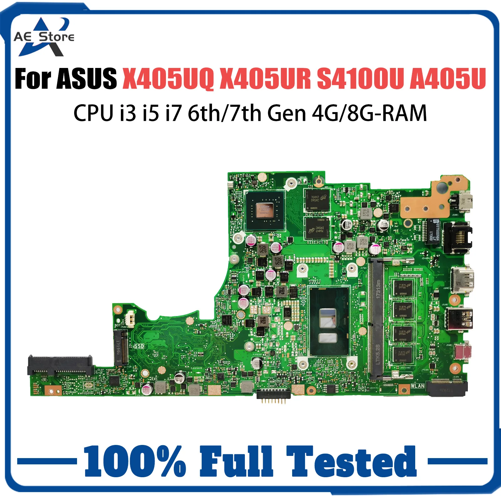 X405UQ For ASUS X405UR S4100U X405UA V405U A405U S405U K405U F405U Laptop Motherboard CPU i3 i5 i7 6th/7th Gen 4G/8G-RAM