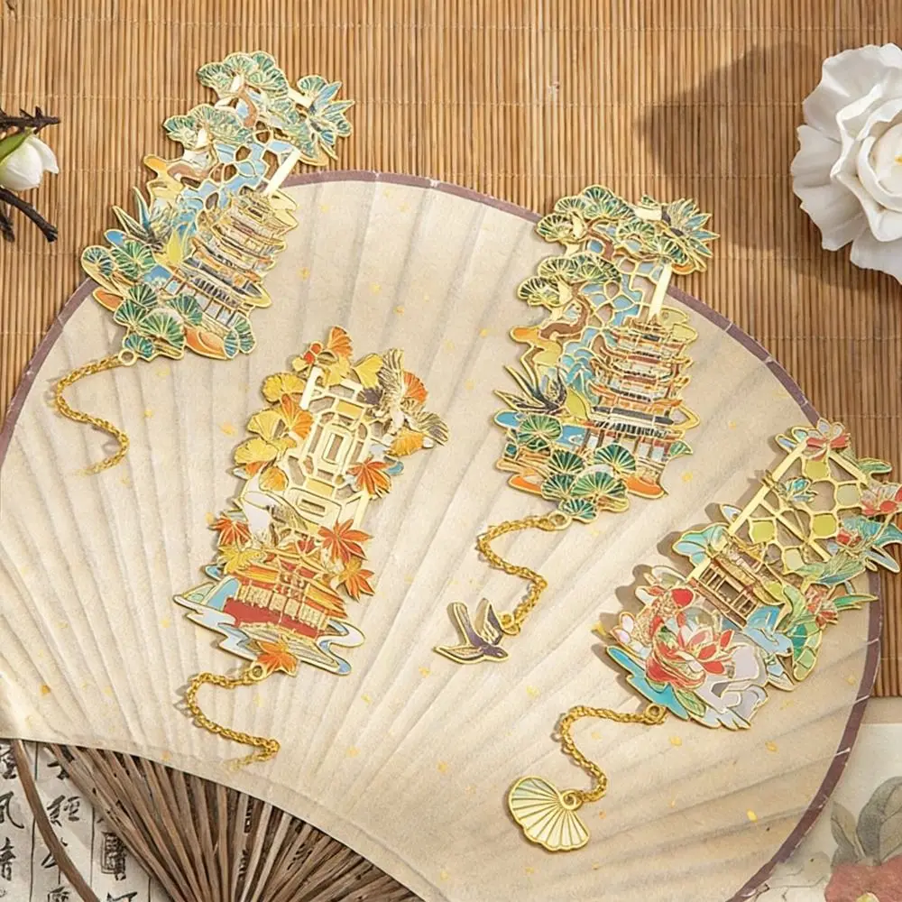 Creative Metal Metal Bookmarks Painted Tassel Book Clip Pendant Chinese style Flower Bookmarks School Office Supplies