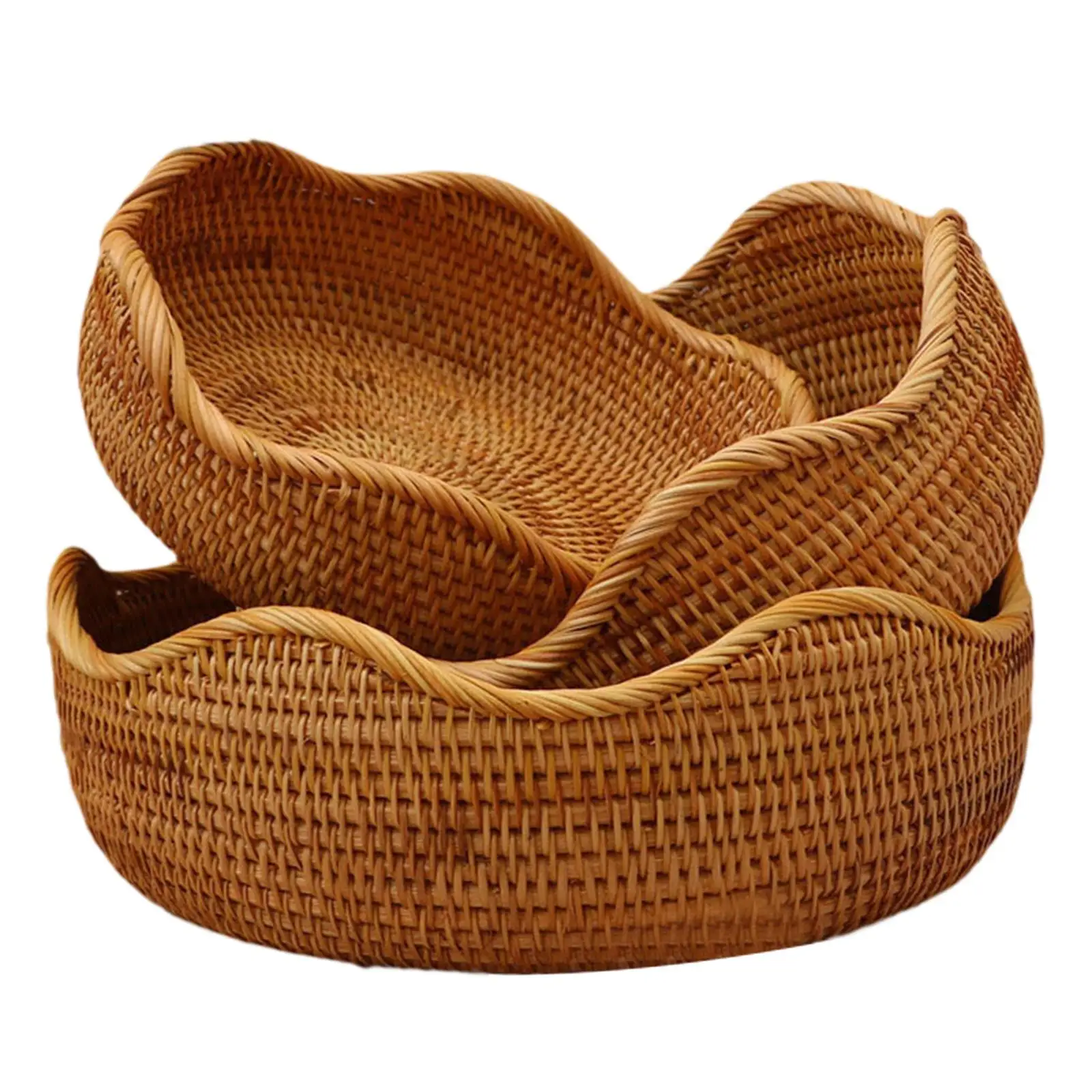 3 Pieces Food Serving Basket Round Food Vegetables Serving Basket Woven Tabletop 3 Different Sizes Kitchen Woven Storage Basket