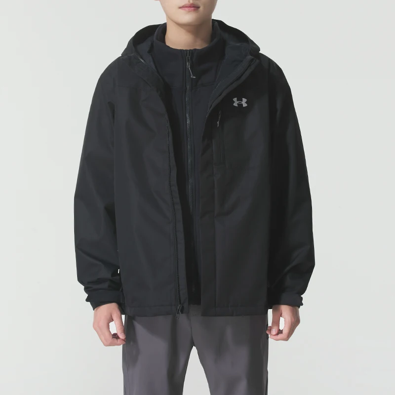 

Мужская куртка Under Armour для активного отдыха и альпинизма со съемной подкладкой, ветрозащитная и теплая, 3-в-1, с капюшоном, модель 1371585-002