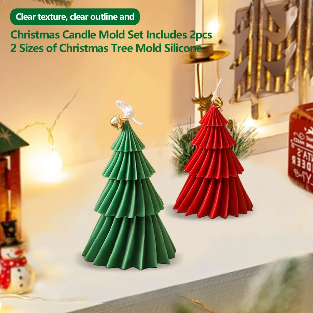 Pack of 2 3D Christmas Tree Candle Mould Silicone Candle Mould DIY Candle Mould for Scented Candle Christmas Ornaments