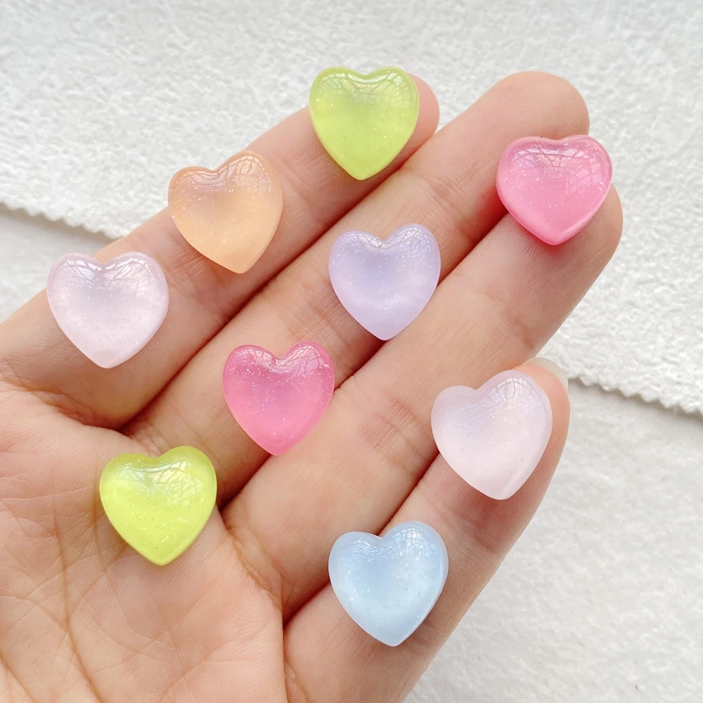 30pcs Glitter Resin Colorful Mini Cute Heart Shape Nail Art Flatback Rhinestone Applique DIY Wedding Scrapbook Decor Craft