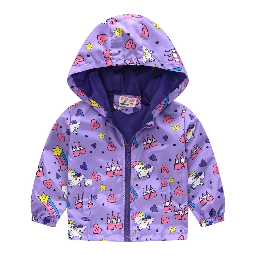 2024 Girl Clothes Children\'s Clothing Hooded Zipper Coat Windbreaker Baby Print Infant Waterproof Hoodies Girls Boys Jackets