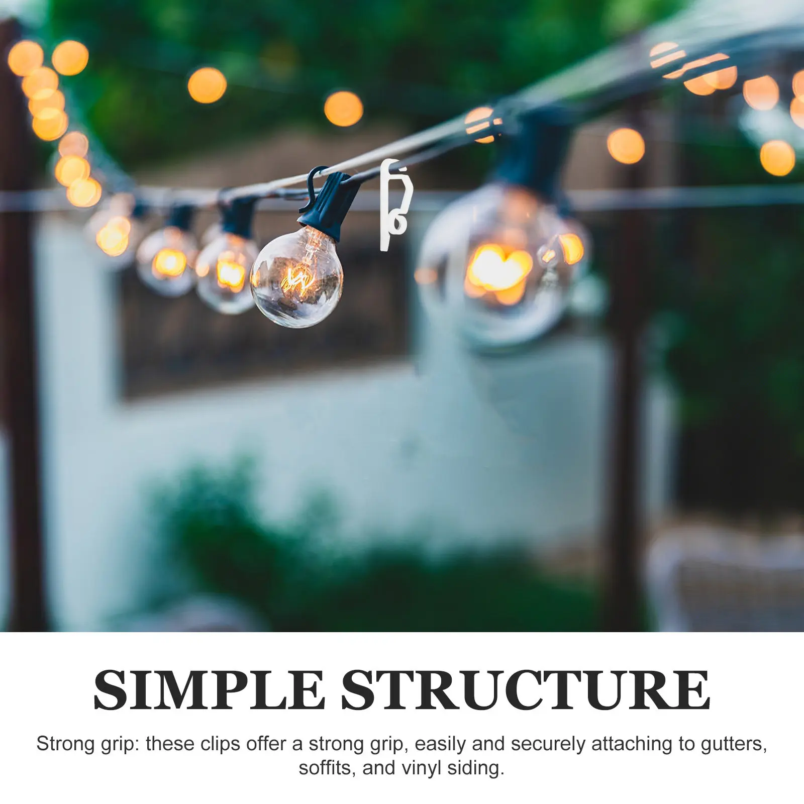 50Pcs White Plastic Gutter Clips Heavy Duty Light Clips Outdoor String Lights Christmas Holiday Hanging Decorations