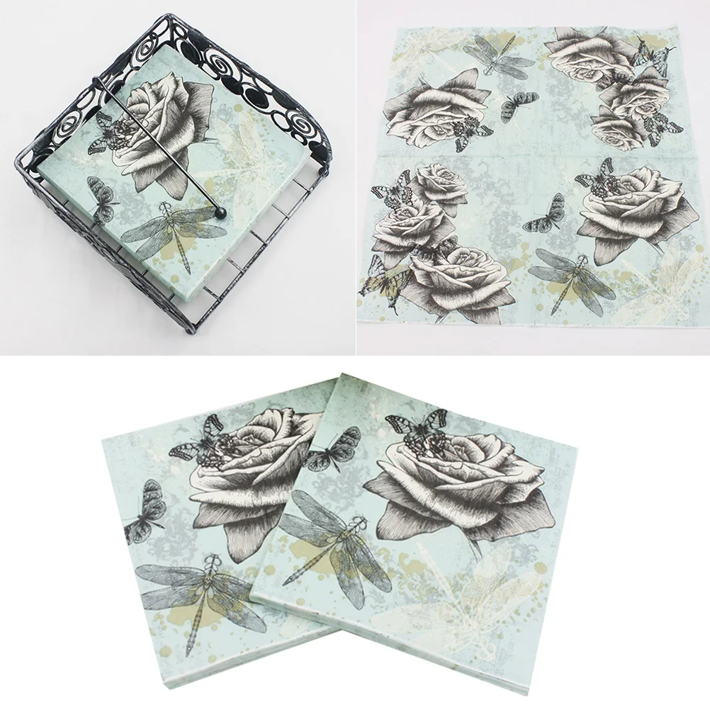 20PCS Color Printed Napkin Dragonfly Creative Paper Towel Facial Tissue Colorful Printing Napkin Flower Napkin for Party