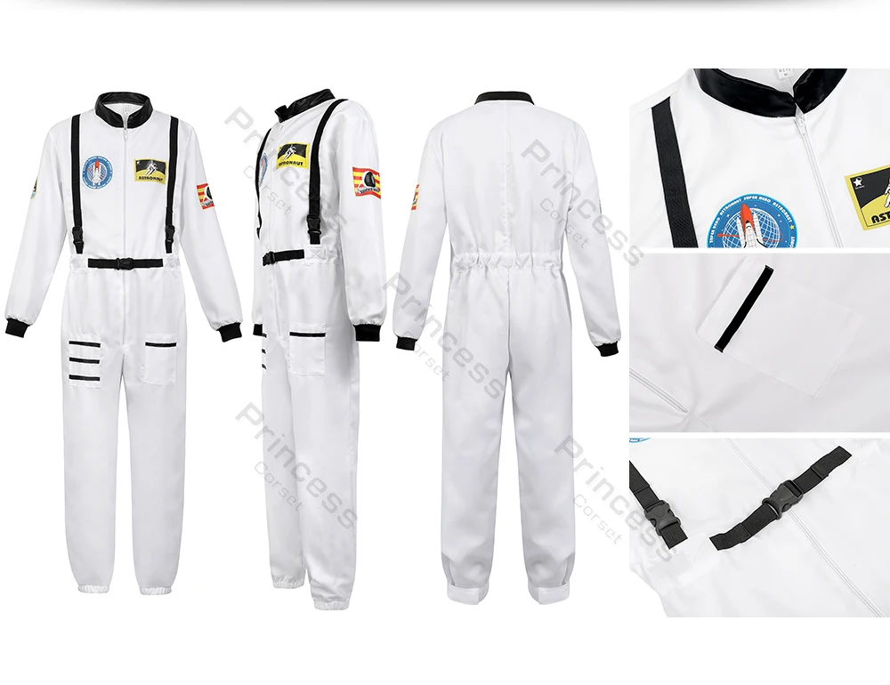 Astronauten-Kostüm für Erwachsene, für Damen und Herren, Fluganzug-Kostüm, Cosplay, Weltraum-Astronaut, blauer Ganzkörper-Overall mit Reißverschluss, Karneval – Detail 18
