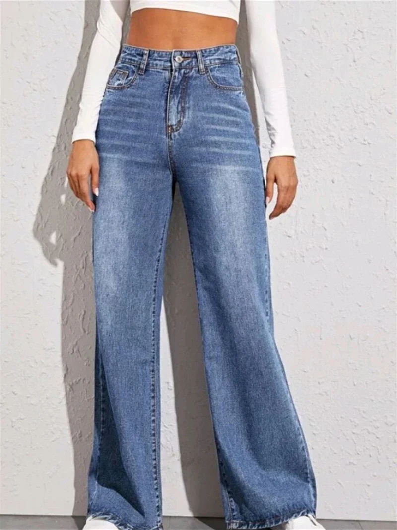 Streetwear Denim Trousers Spring Clothing Women 2026 High Waist Straight Jeans Casual Loose Wide Leg Jean Pants Lady Basic Jeans