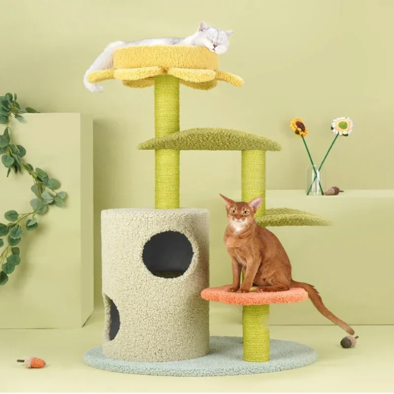 Rtr BJ Cage De Cacheté Lotus Leaf Cat Climbing Frame Cat Nest Integrated Tianzhu Cat Tree Climber Climbing Column Multi-Layer Cl