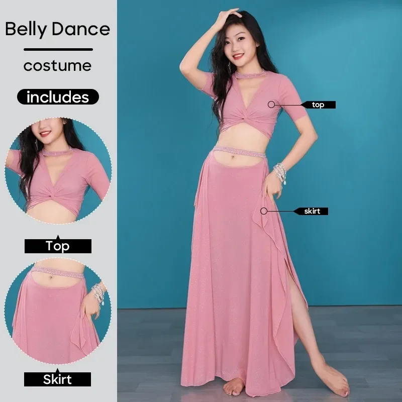 Belly Dance Clothes Top and Skirt 2 Pieces Set Dance Wear Outfit For Adult Women Stage Performance Clothings Practice Clothes