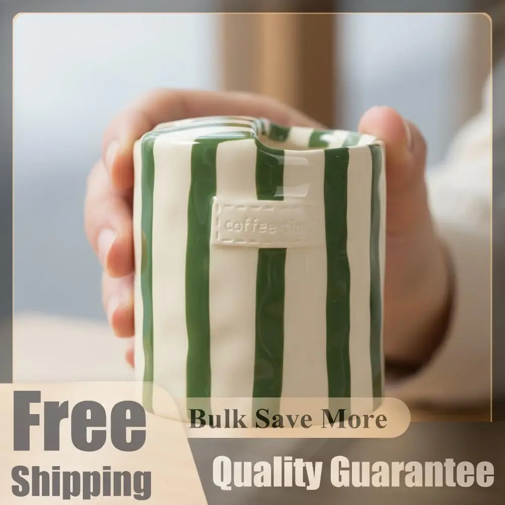 

Hand-Painted Striped Ceramic Coffee Cup Retro Coffee Mug Tea Cup Mugs Valentine's Day Mother's Day Christmas Gift Drinkware