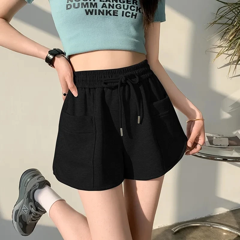 Sports pants shorts summer 2024 new relaxed slim high waist plus size yoga hot pants casual wide leg pants