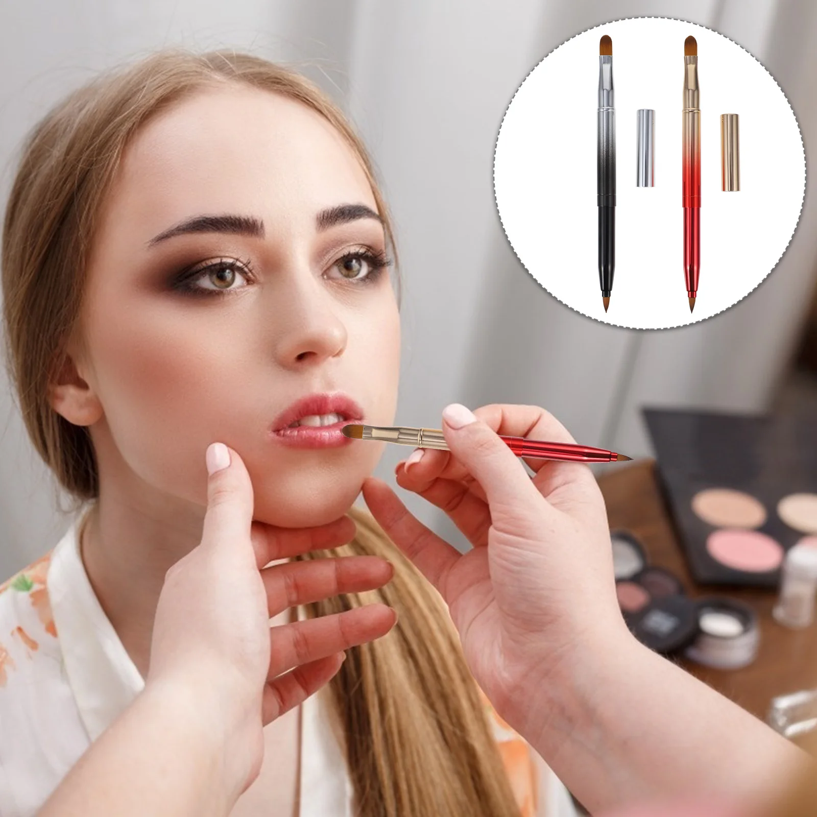 2 個両端リップブラシ格納式プレミアムメイクアップツールリップグロスコンシーラー適用用ポータブルコンパクトデザイン柔軟