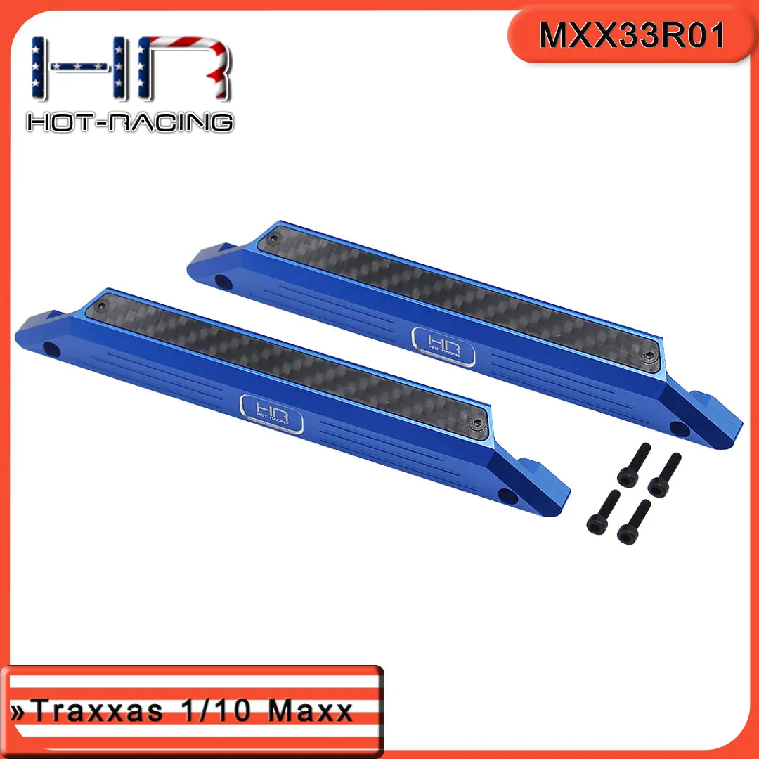 Hot Racing CNC Blue Alum Carbon Fiber Running Boards Nerf-Bars Left Right for Traxxas MXX 3S 4S Monster Truck Side Guards 4 SHCS