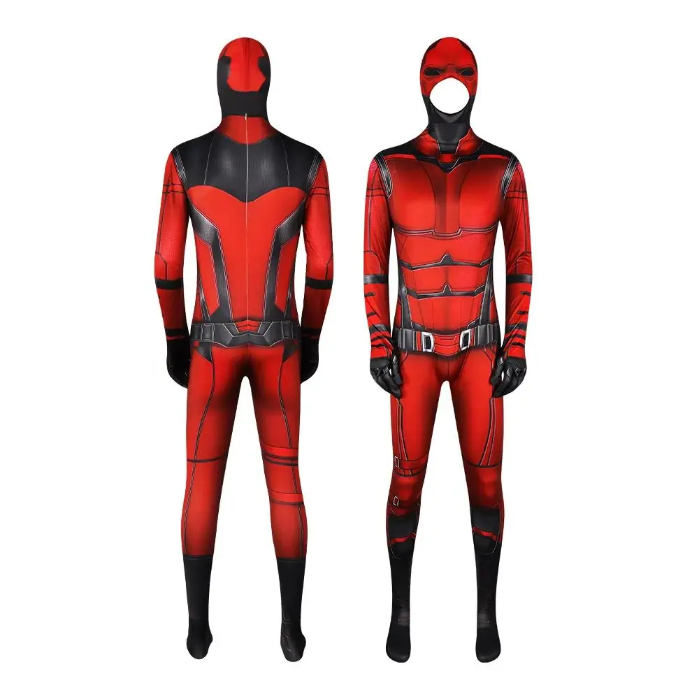 TV Born Daredevil Cosplay Costume  Superhero Zentai Suits Matt Murdock Men Bodysuit for Adult Red Spandex Jumpsuit Hat Outfits