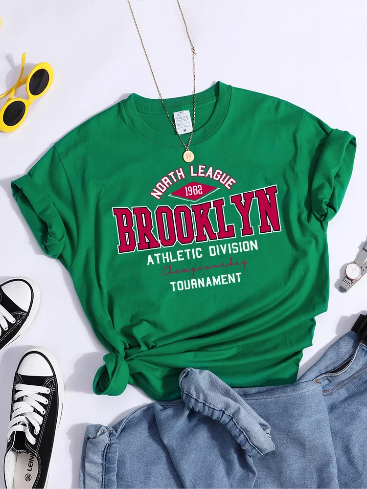 League 1982 Brooklyn Straat Brief Tee Shirts Straat Ronde Hals T-shirt Hipster Casualtshirts Comfortabele Zachte T-shirts