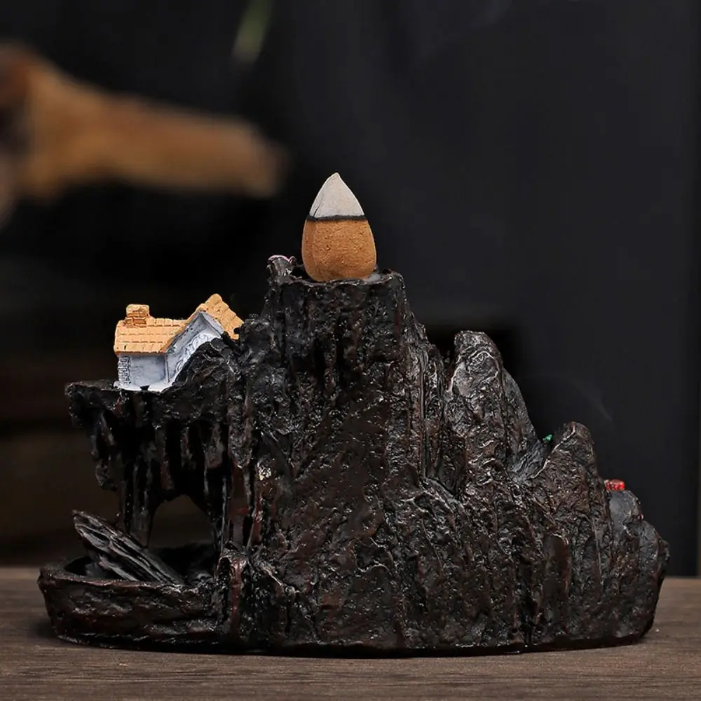 Resin Incense Burner Mini Waterfall Smoke Fragrance Fairy Mountain Incense Holder Cleansing Yoga Retro Backflow Censer