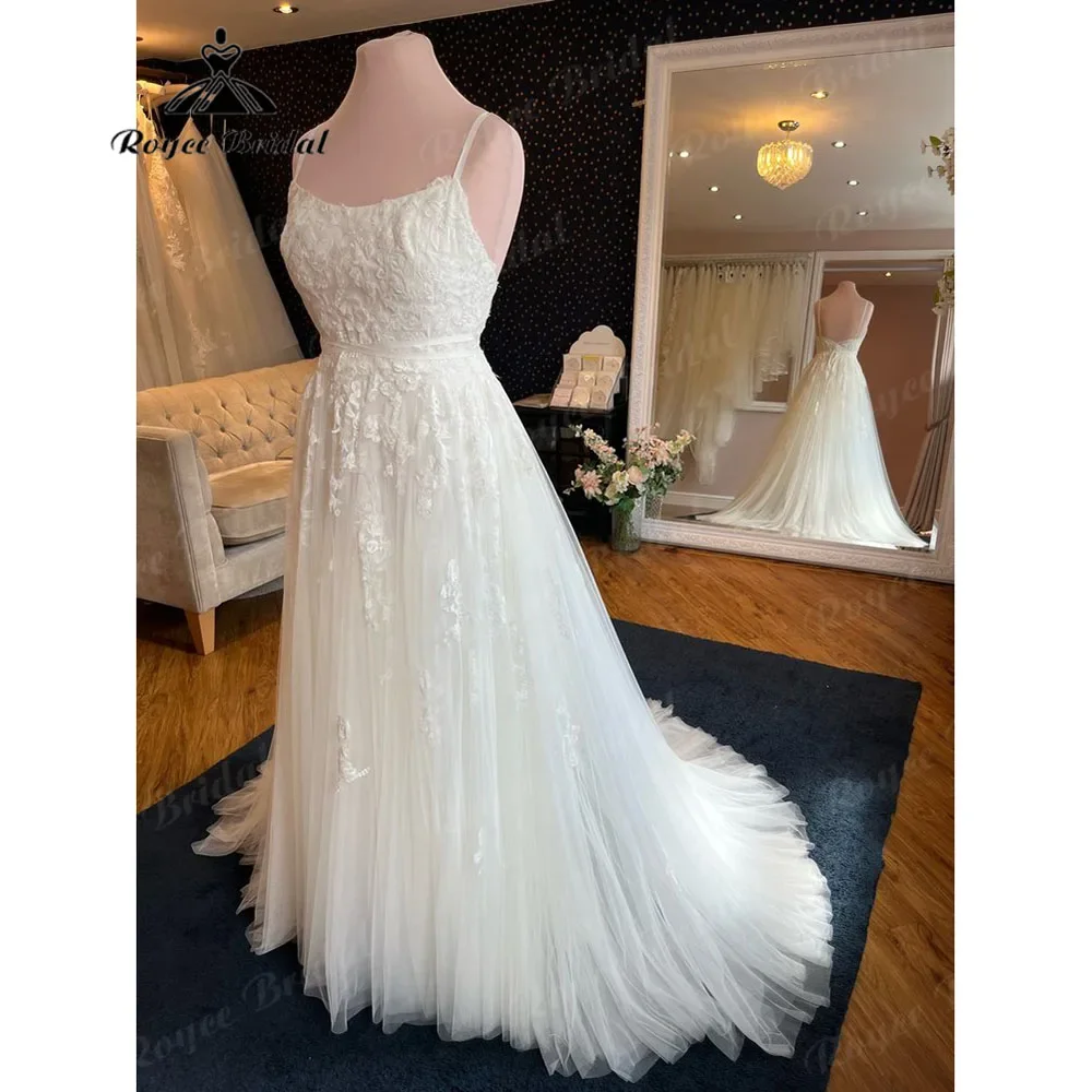 

Robe Civil Lace Appliques A Line Boho Backless Wedding Dress for Women 2025 Spaghetti straps Bridal Gown Customized abiti sposa