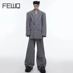 FEWQ Trend Men's Suits Niche Fashion Twill Shoulder Pad Suit Jacket Set Loose Male Blazers Two Piece Oversize Autumn New 9C2649