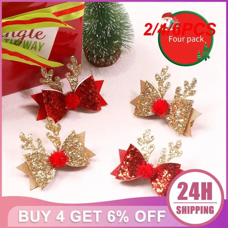 2/4/6PCS Dazzled Bow Hairpin Sparkling Design Childrens Antler Hair Clip Christmas Accessories Best Seller Unique