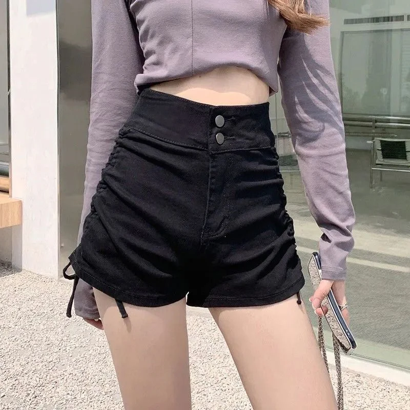 

Summer Women Solid Double Button Jeans Lady Korean Fashion High Waist Denim Shorts Female Classic Thin A-Line Short Pants