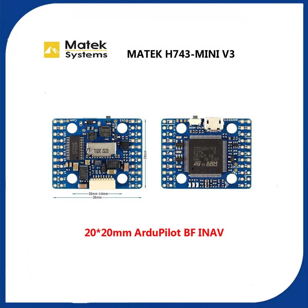 

Matek H743-MINI V3 FC H743 20x20mm Flight Controller with ICM42688P ICM42605 Built-in OSD 11ch 2-8S Lipo for RC FPV Racing Drone