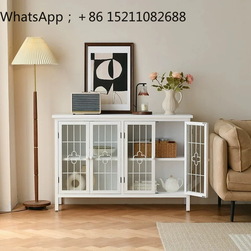 SCY white retro guest restaurant entrance dining side cabinet storage glass display decorative cabinet view 5