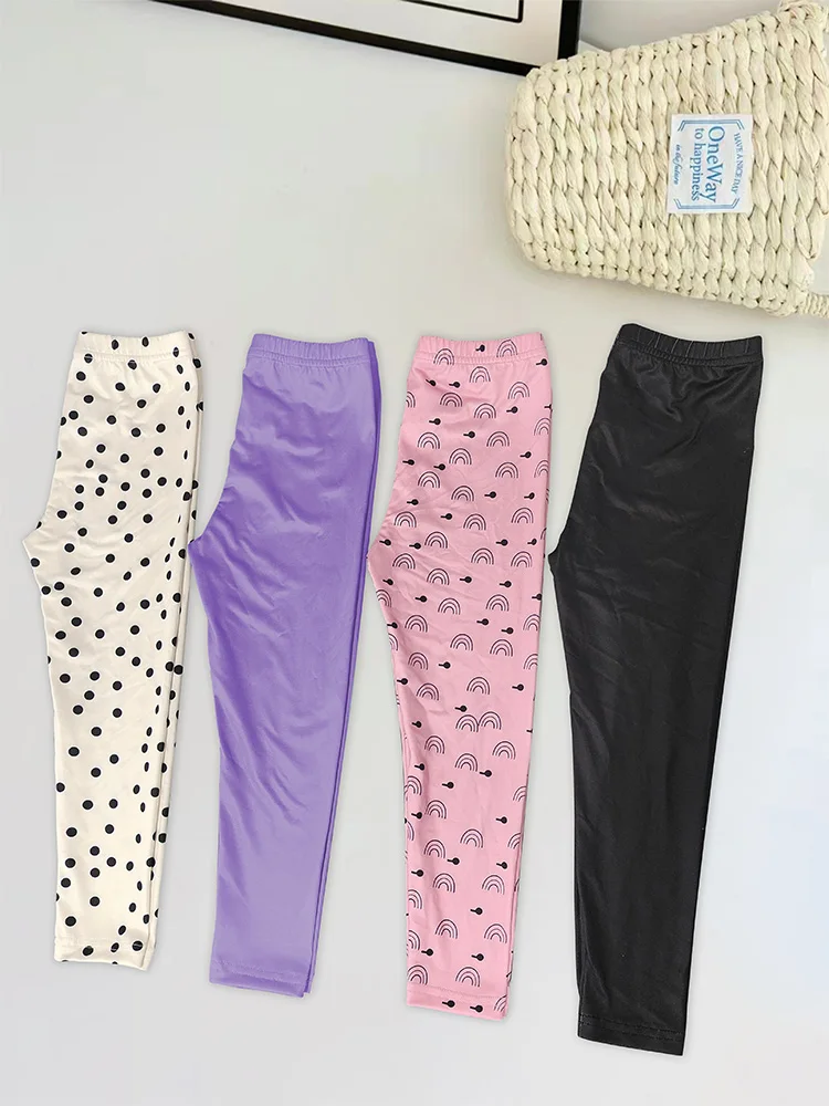 

4PCS Girls Casual Dot Full Print Long Pants Set Cute Household Clothes Spring Autumn Kids Pants For Girls 4-7T Children Clothing