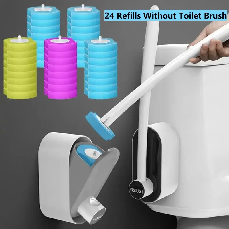 24PCS Disposable Toilet Bowl Refills Upgraded Toilet Bathroom Cleaning Sponges Pads Cleaner Heads Supplies Not Come With Brush