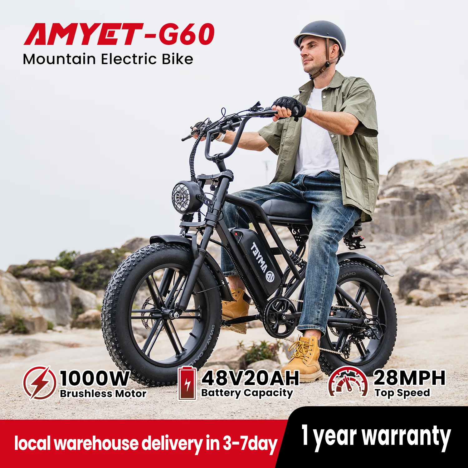 Amyet V9-G60 adultos bicicleta elétrica 1000w motor bicicleta 48v 20ah 20 Polegada pneu ebike elétrica e bicicletas mountain ciclomotor ebikes para homem