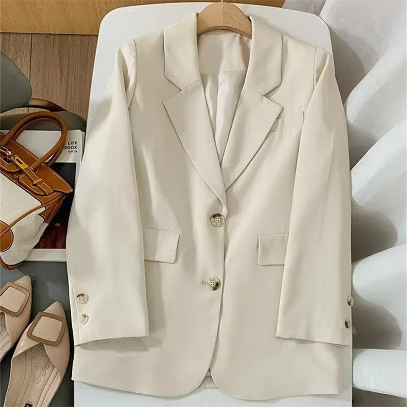 Chaqueta de traje para mujer, nueva versión coreana, estilo clásico de dos botones, azul claro, chaqueta de traje pequeña informal holgada para mujer