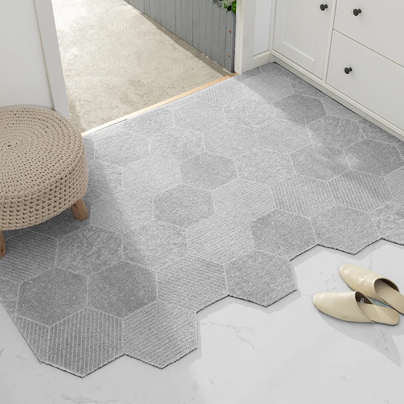 Polymères de porte gris clair, grand tapis, intérieur, extérieur, virus, antidérapant, profil bas, s