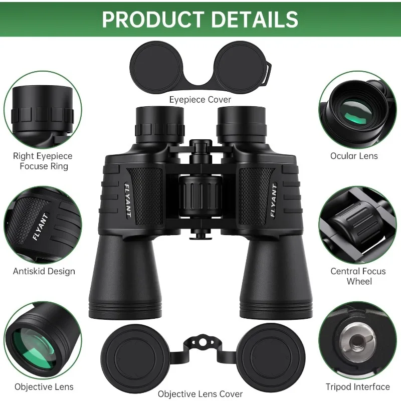 20x50 High Powered Binoculars for Adults, Waterproof Compact Binoculars with Low Light Vision with Carrying Bag