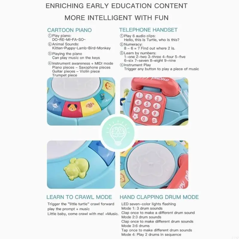 

F19F Crawling Toy Telephone Toy For Toddlers Baby Musical Toy Cartoon Piano Instrument Toy Early Educational Toy