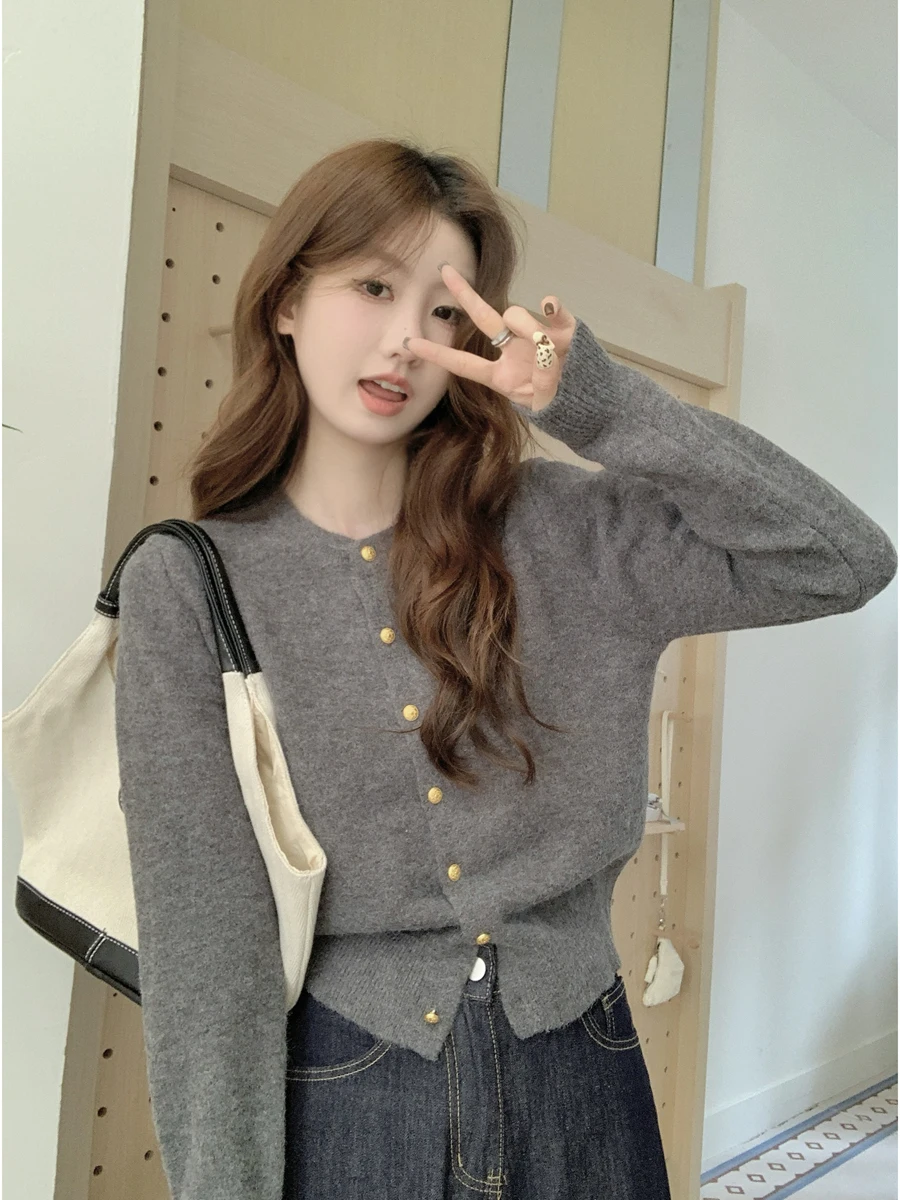 Вязаное пальто Sweet Button, мягкое круглое пальто Ne Long Sve, женская повседневная теплая верхняя одежда свободного кроя, осень-зима