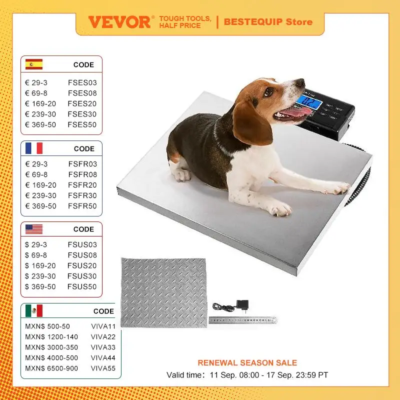 

VEVOR 440/880/1100Lbs Digital Livestock Scale Large Pet Vet Scale Stainless Steel Platform Elect Ronic Postal Shipping Scale