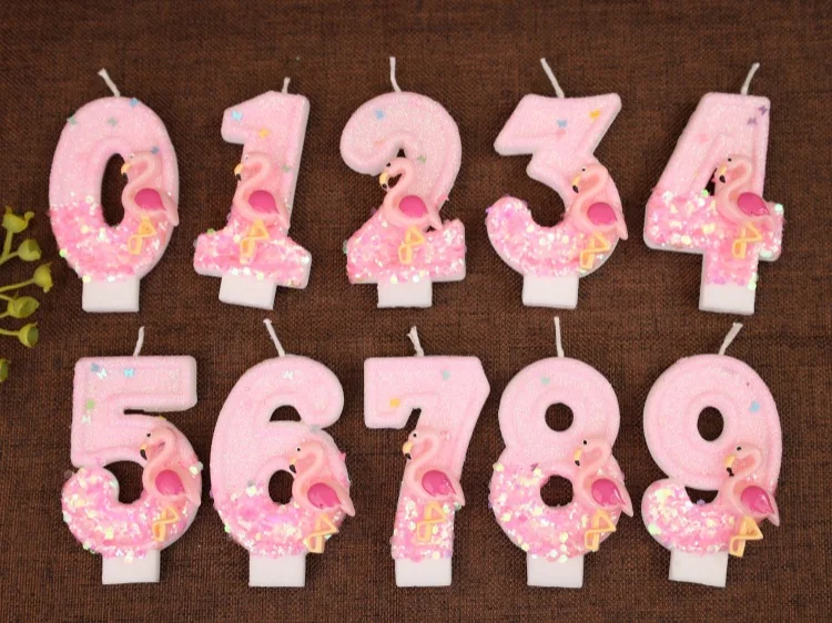 Heiße Flamingo-Kerzen, alles Gute zum Geburtstag, 0–9 Zahlen, glitzernde Kuchenkerze für Kinder, Mädchen, Jahrestag, Party, Kuchendekoration, Zubehör – Detail 1