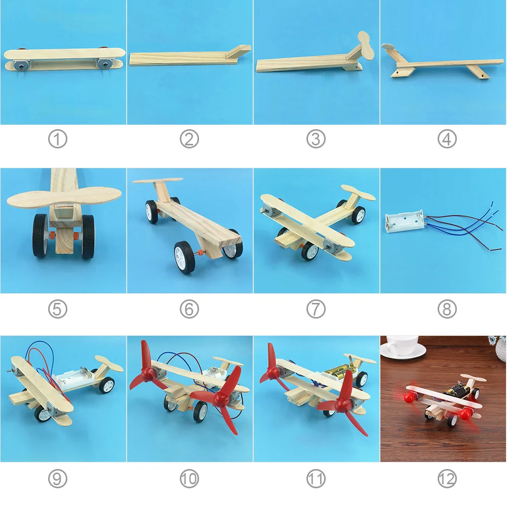 Twin Blades Racing Aircraft Model Battery Powered DIY Assembled Aircraft Model Eco-Friendly Wooden for Intellectual Development