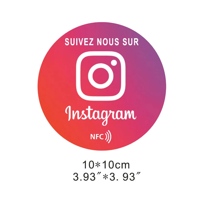 Instagram NFC Plate in French Writing PVC Material Square 10CM with Self-adhesive Backing